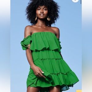 Tiers To My Heart Green Off-the-Shoulder Ruffled Mini Dress